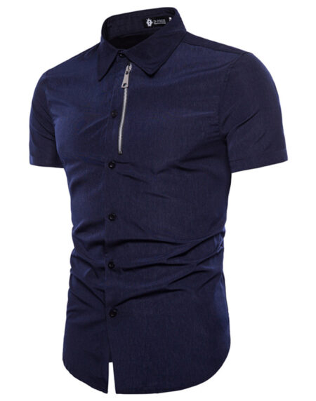 Men's Button down Tailor Fit Soft 100% Cotton Short Sleeve Dress Shirt Navy Blue casual And Formal - Amedeo Exclusive