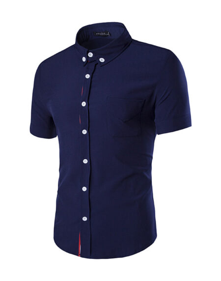 Navy Blue Mens Short Sleeve Button up Shirts - Tailored Slim Fit Cotton Dress Shirts - Amedeo Exclusive