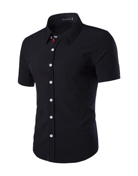 Men's Button down Tailor Fit Soft 100% Cotton Short Sleeve Dress Shirt Black casual And Formal - Amedeo Exclusive