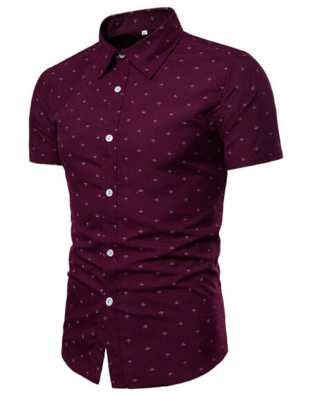 Men's Button down Tailor Fit Soft 100% Cotton Short Sleeve Dress Shirt Burgandy casual And Formal - Amedeo Exclusive