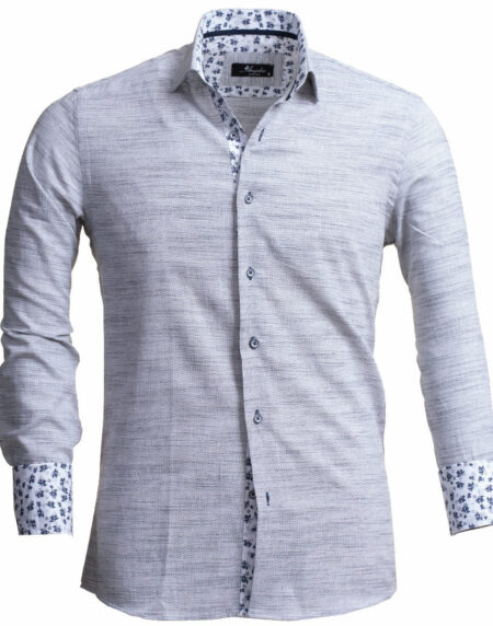 Grey Dark Purple Men's Slim Fit French Cuff Dress Shirts with Cufflink Holes - Casual and Formal - Amedeo Exclusive