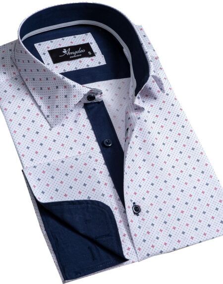 Off White Mens Slim Fit French Cuff Dress Shirts with Cufflink Holes - Casual and Formal - Amedeo Exclusive