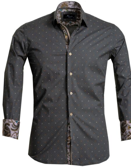 Dark Grey Mens Slim Fit French Cuff Dress Shirts with Cufflink Holes - Casual and Formal - Amedeo Exclusive