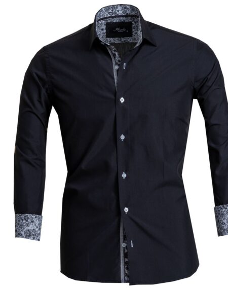 Solid Black Mens Slim Fit French Cuff Dress Shirts with Cufflink Holes - Casual and Formal - Amedeo Exclusive