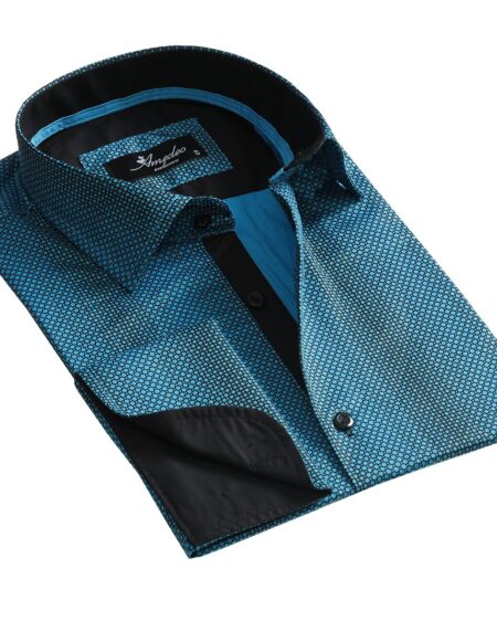 Turquoise Blue Design Mens Slim Fit Designer Dress Shirt - tailored Cotton Shirts for Work and Casual Wear - Amedeo Exclusive