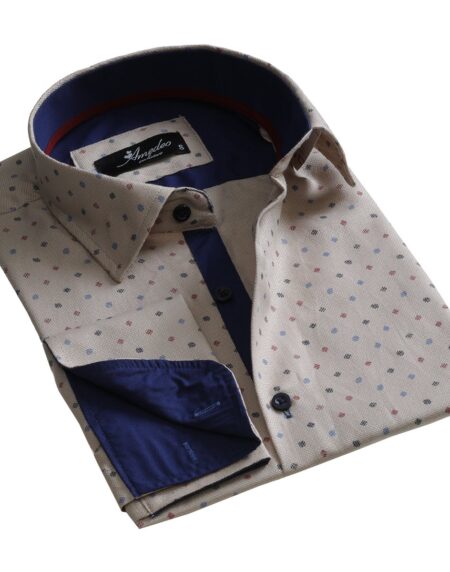 Cream Design Mens Slim Fit French Cuff Dress Shirts with Cufflink Holes - Casual and Formal - Amedeo Exclusive