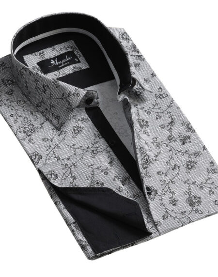 Black and WhiteMens Slim Fit French Cuff Dress Shirts with Cufflink Holes - Casual and Formal - Amedeo Exclusive