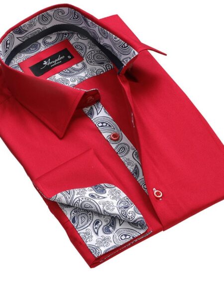 Solid Red Mens Slim Fit Designer Dress Shirt - tailored Cotton Shirts for Work and Casual Wear - Amedeo Exclusive