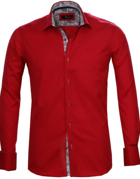 Solid Red Mens Slim Fit Designer Dress Shirt - tailored Cotton Shirts for Work and Casual Wear - Amedeo Exclusive