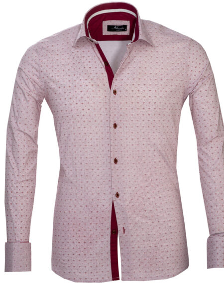 Burgandy And White Polka Dots Mens Slim Fit Designer Dress Shirt - tailored Cotton Shirts for Work and Casual Wear - Amedeo Exclusive
