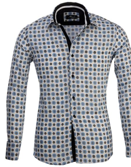 Black and Blue Circles Mens Slim Fit French Cuff Dress Shirts with Cufflink Holes - Casual and Formal - Amedeo Exclusive
