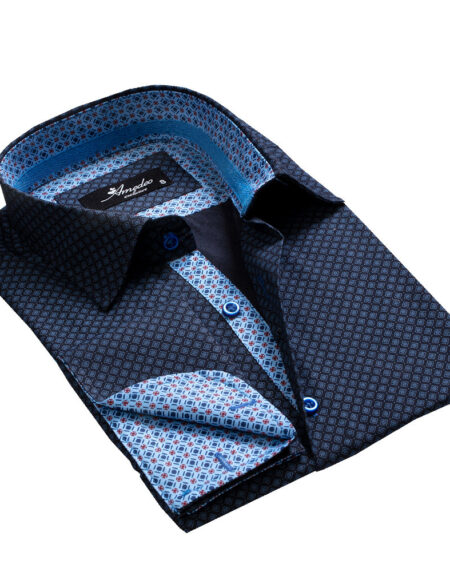 Dark Light Blue Mens Slim Fit French Cuff Dress Shirts with Cufflink Holes - Casual and Formal - Amedeo Exclusive