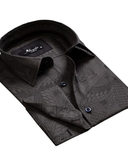Black Paisley Mens Slim Fit French Cuff Dress Shirts with Cufflink Holes - Casual and Formal - Amedeo Exclusive