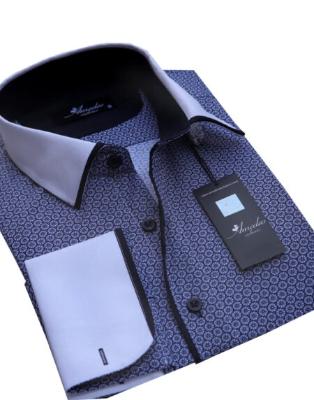 Dark Blue Mens Slim Fit French Cuff Dress Shirts with Cufflink Holes - Casual and Formal - Amedeo Exclusive