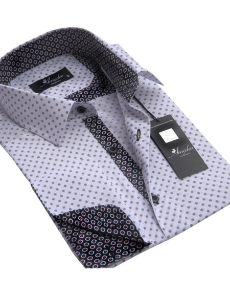 White With Grey Circles Mens Slim Fit French Cuff Dress Shirts with Cufflink Holes - Casual and Formal - Amedeo Exclusive