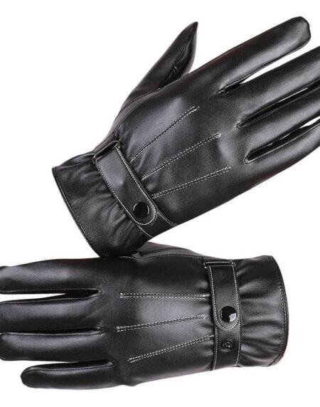 Black Unisex soft PU leather gloves Full Finger Texting Winter Lined Driving Gloves - Amedeo Exclusive