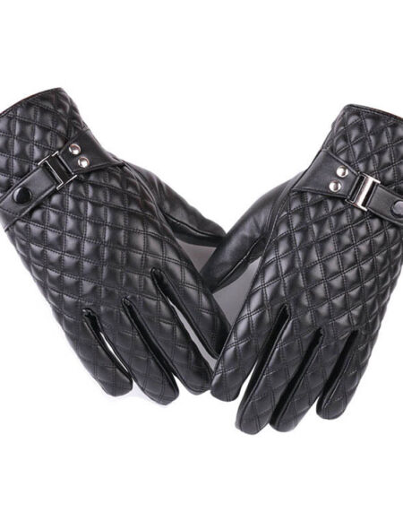Black Unisex soft PU leather gloves Full Finger Texting Winter Lined Driving Gloves - Amedeo Exclusive