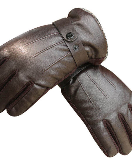 Brown Unisex soft PU leather gloves Full Finger Texting Winter Lined Driving Gloves - Amedeo Exclusive