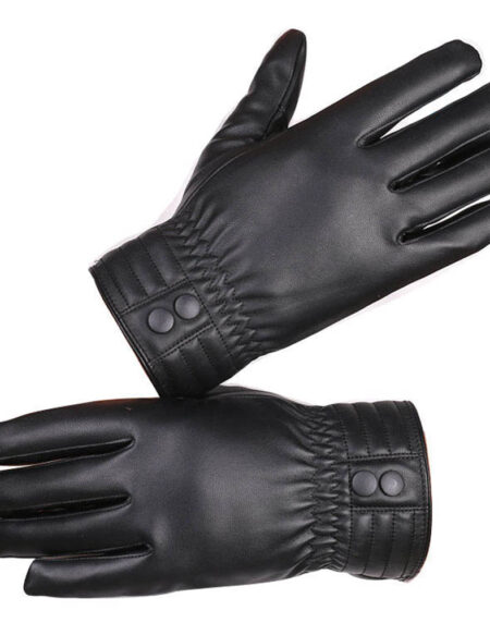 Black Unisex soft PU leather gloves Full Finger Texting Winter Lined Driving Gloves - Amedeo Exclusive