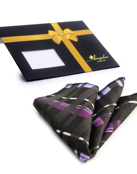Men's Purple Blue Black White Check Pocket Square Hanky Handkerchief - Amedeo Exclusive