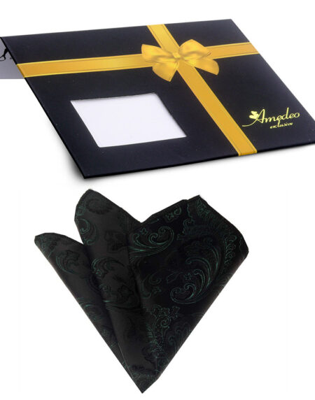 Men's Black & Green Paisley Pocket Square Hanky Handkerchief - Amedeo Exclusive