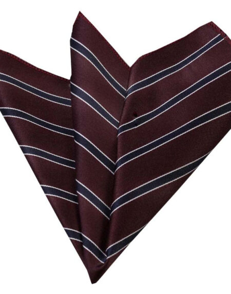 Men's Maroon with white stripes Pocket Square Hanky Handkerchief - Amedeo Exclusive