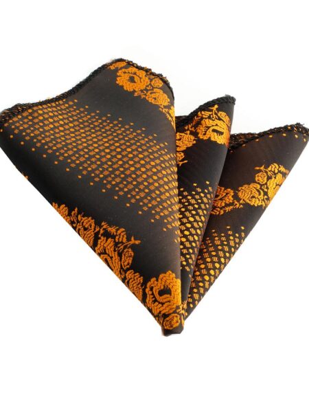 Men's Dark Brown Orange Flowers Pocket Square Hanky Handkerchief - Amedeo Exclusive