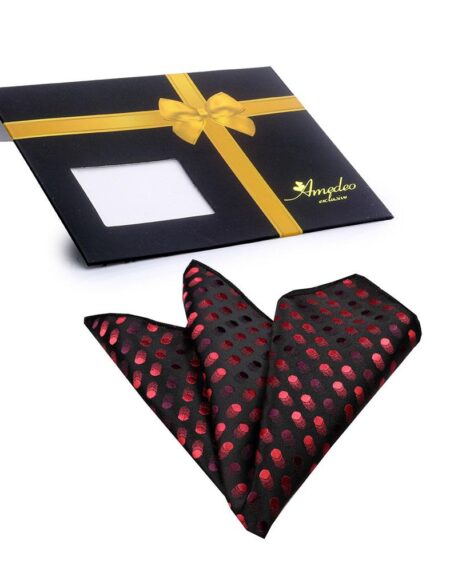 Men's Black Red Dots Pocket Square Hanky Handkerchief - Amedeo Exclusive