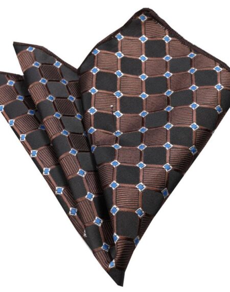 Men's Black Brown Blue Squares Pocket Square Hanky Handkerchief - Amedeo Exclusive