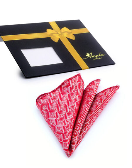 Men's Red White Snowflakes Pocket Square Hanky Handkerchief - Amedeo Exclusive