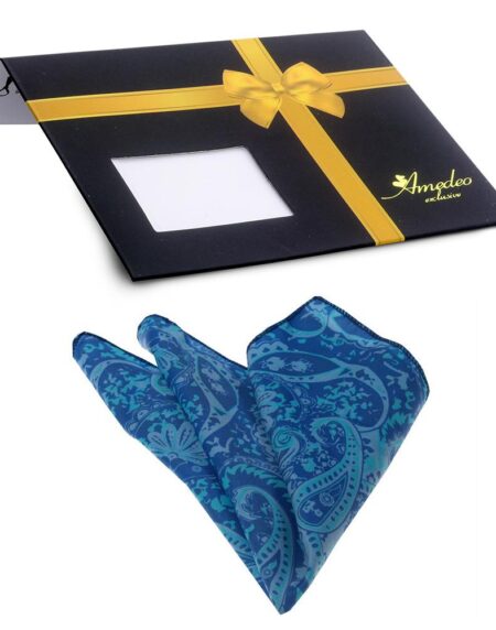 Men's Blue Paisley Squares Pocket Square Hanky Handkerchief - Amedeo Exclusive