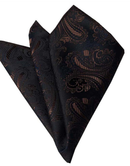 Men's Gold Black Paisley Pocket Square Hanky Handkerchief - Amedeo Exclusive