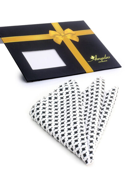 Men's White Black Pocket Square Hanky Handkerchief - Amedeo Exclusive