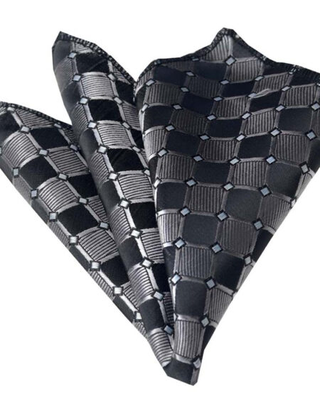 Men's Silver Black Pocket Square Hanky Handkerchief - Amedeo Exclusive