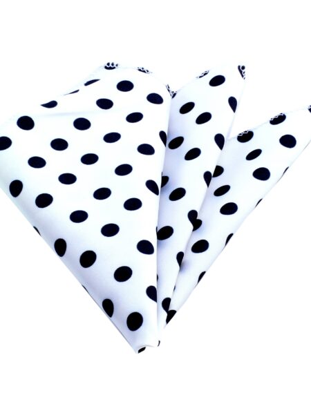 Men's White With Big Black Dots Pocket Square Hanky Handkerchief - Amedeo Exclusive