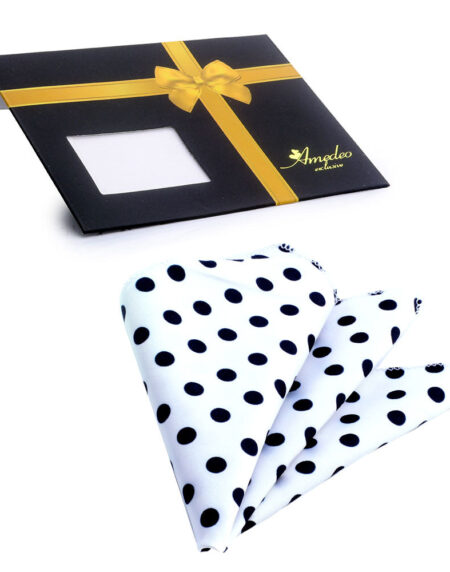 Men's White With Big Black Dots Pocket Square Hanky Handkerchief - Amedeo Exclusive