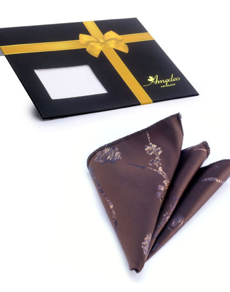Men's Brown With Metalic Brown Design Pocket Square Hanky Handkerchief - Amedeo Exclusive