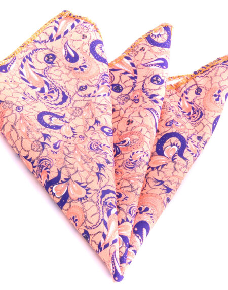 Pocket Salmon & Blue Paisley Hanky Handkerchief - Amedeo Exclusive