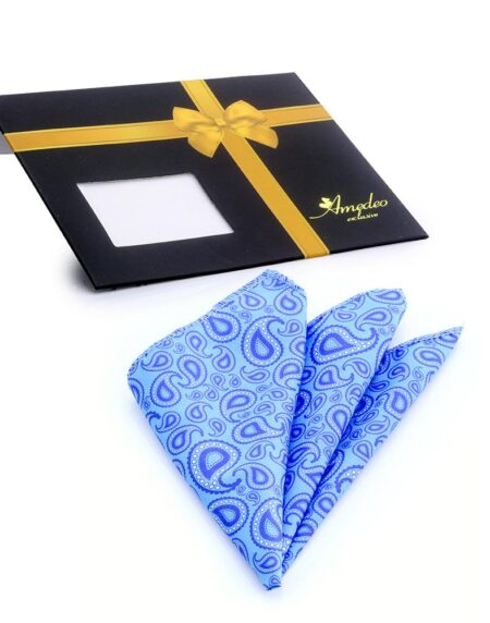 Men's Aqua Blue Paisley Pocket Square Hanky Handkerchief - Amedeo Exclusive