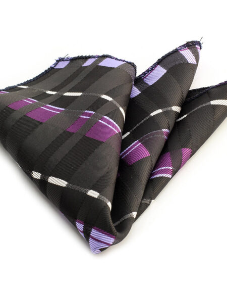 Men's Violet purple and black checkered Pocket Square Hanky Handkerchief - Amedeo Exclusive
