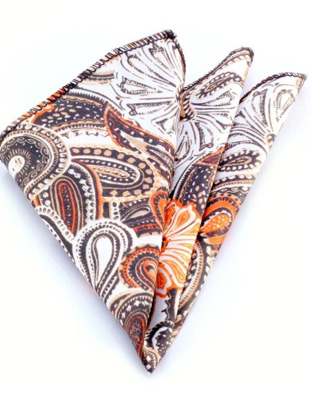 Men's Tan Orange & Brown Paisley Handkerchief - Amedeo Exclusive