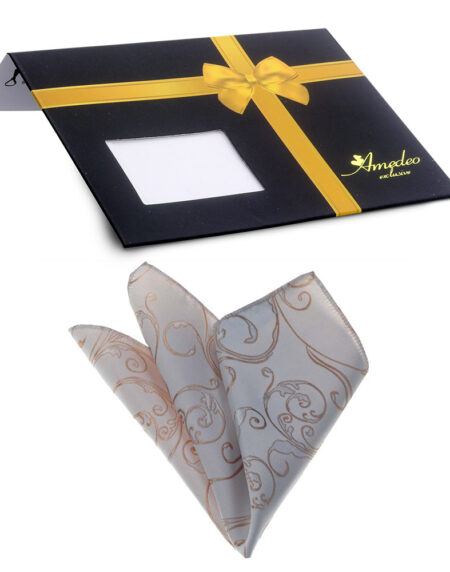 Men's White Gold Paisley Checkered Snowflakes Handkerchief - Amedeo Exclusive