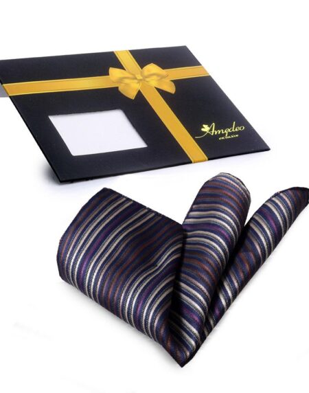 Men's Blue Purple Striped Pocket Square Hanky Handkerchief - Amedeo Exclusive
