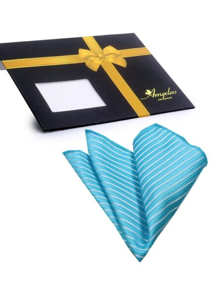 Men's Blue White Pocket Square Hanky Handkerchief - Amedeo Exclusive