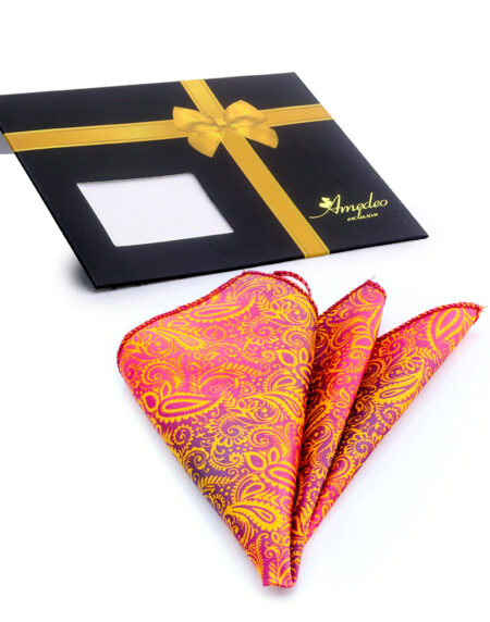 Men's Orange & Blue Paisley Pocket Square Hanky Handkerchief - Amedeo Exclusive