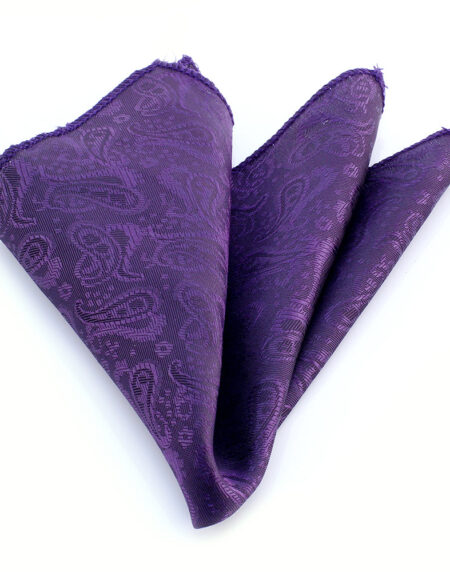 Men's Purple Solid Paisley Pocket Square Hanky Handkerchief - Amedeo Exclusive