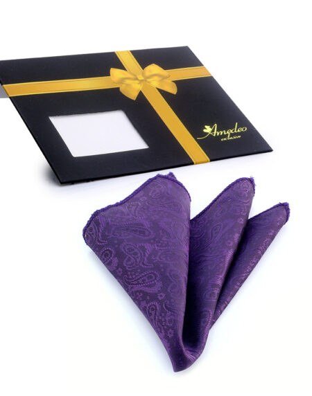 Men's Purple Solid Paisley Pocket Square Hanky Handkerchief - Amedeo Exclusive