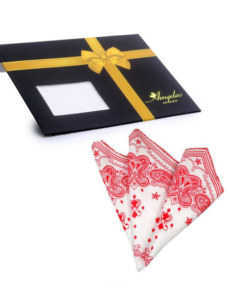 Men's Pink White Paisley Pocket Square Hanky Handkerchief - Amedeo Exclusive