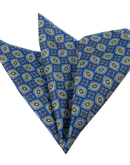 Men's Blue with Circles Pocket Square Hanky Handkerchief - Amedeo Exclusive