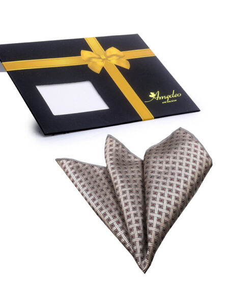 Men's Champagne Check Pocket Square Hanky Handkerchief - Amedeo Exclusive